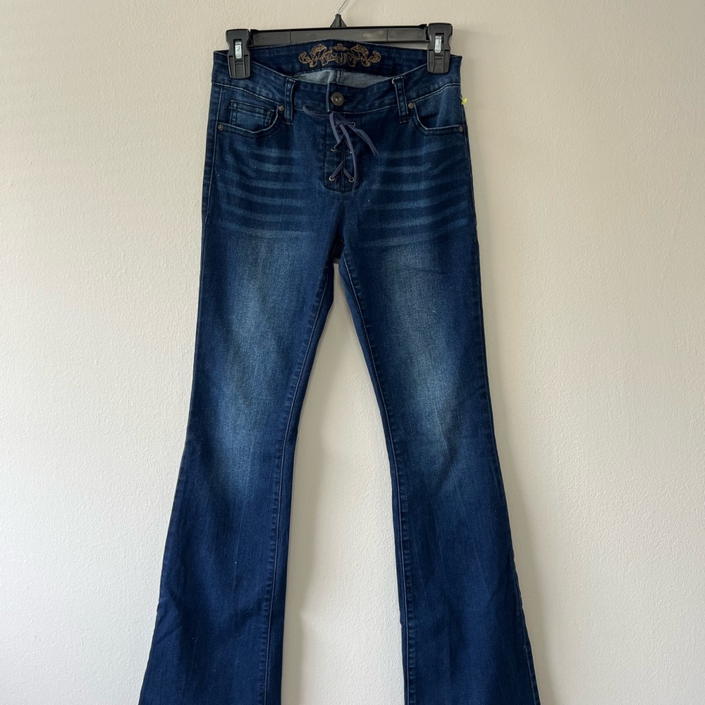 Low-rise Blue Flare Wide Leg Jeans